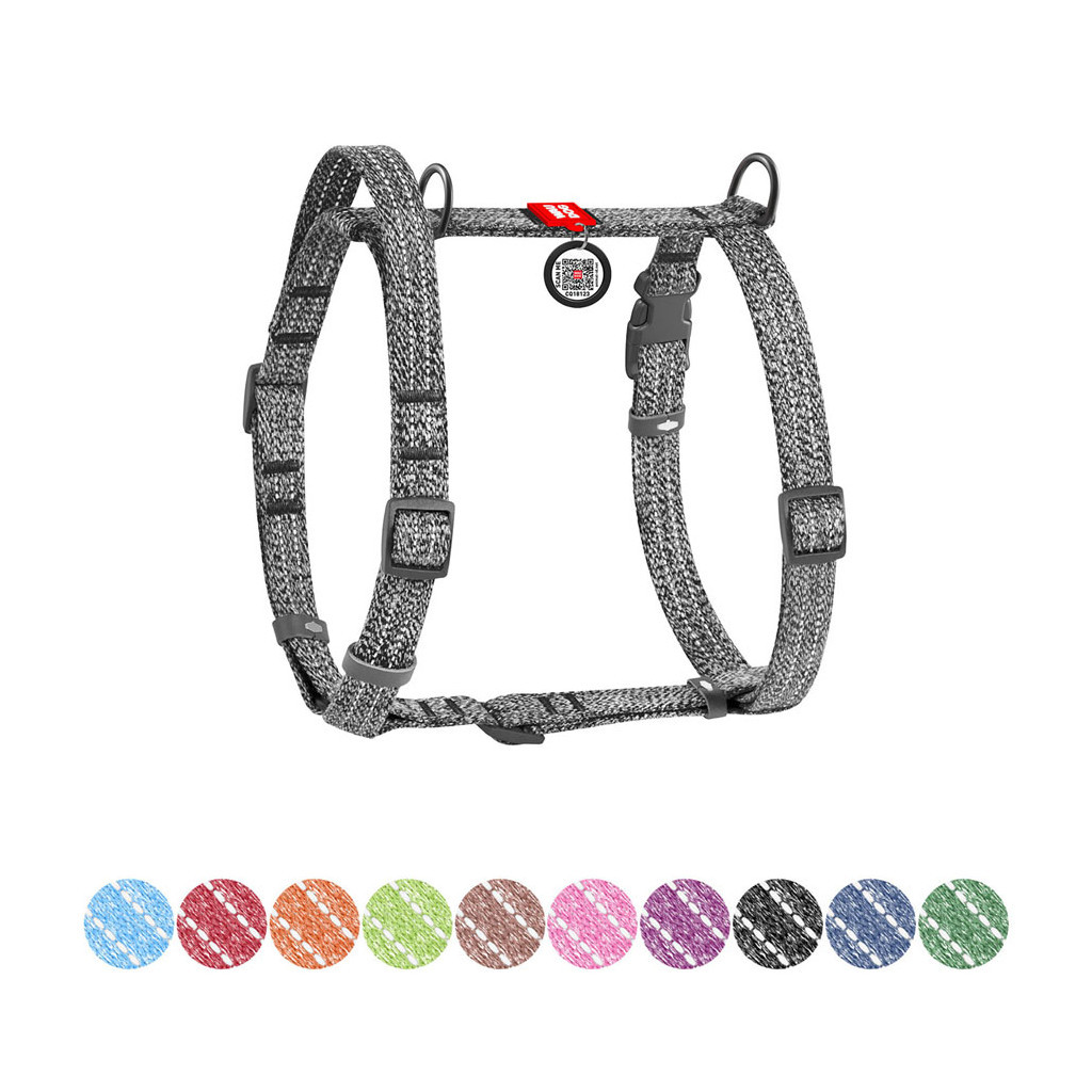 Шлея для собак WAUDOG Н-подібна Re-cotton з QR паспортом, світловідбивна M сіра (259211) - зображення 1