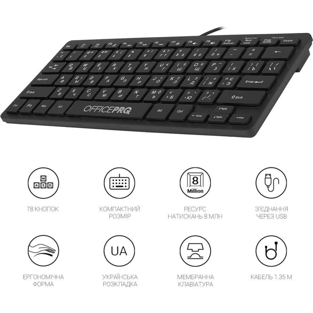 Клавіатура OfficePro SK240 USB Black - зображення 8