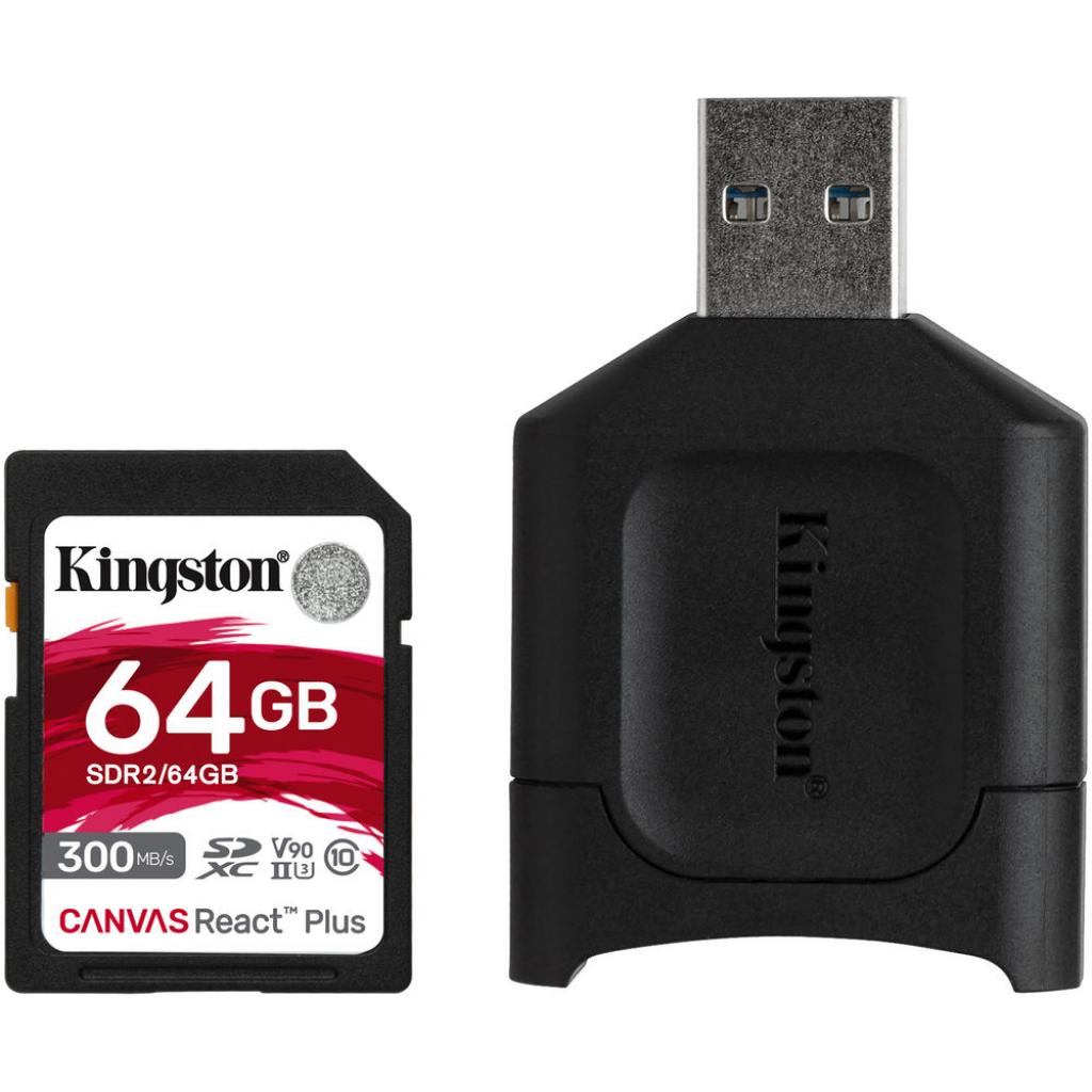 Карта пам'яті Kingston 64GB SDXC class 10 UHS-II U3 React Plus + USB-кардридер (MLPR2/64GB) - зображення 1