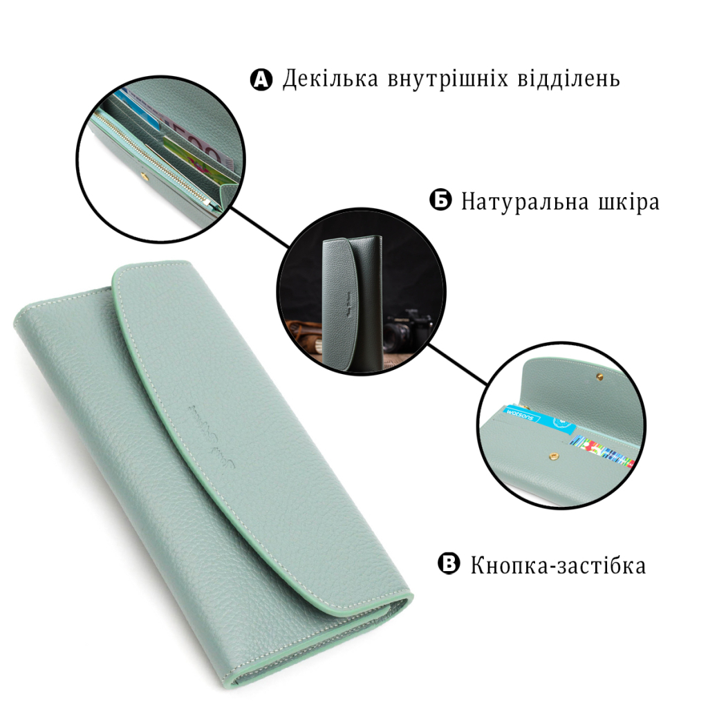 Гаманець Tony Bellucci З натуральної шкіри Сіро-зелений (21968) - зображення 4