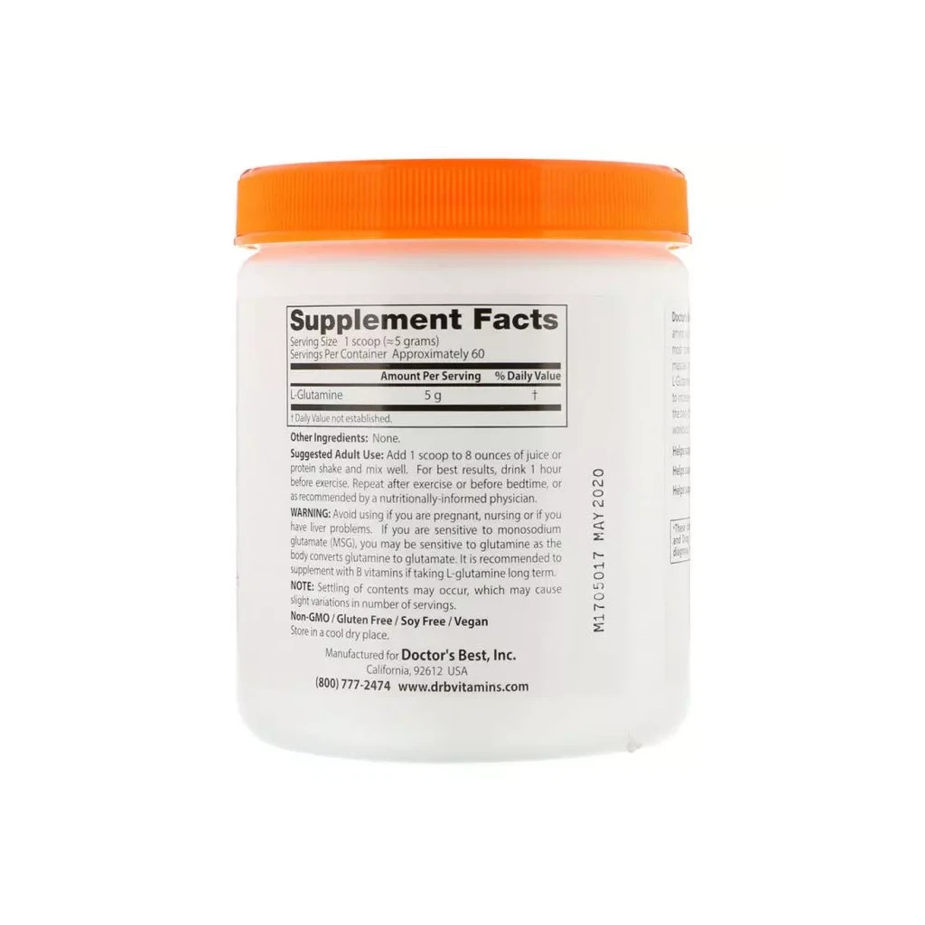 Амінокислота Doctor's Best Глютамин в порошку, L-Glutamine Powder, 300 гр. (DRB-00491) - зображення 2