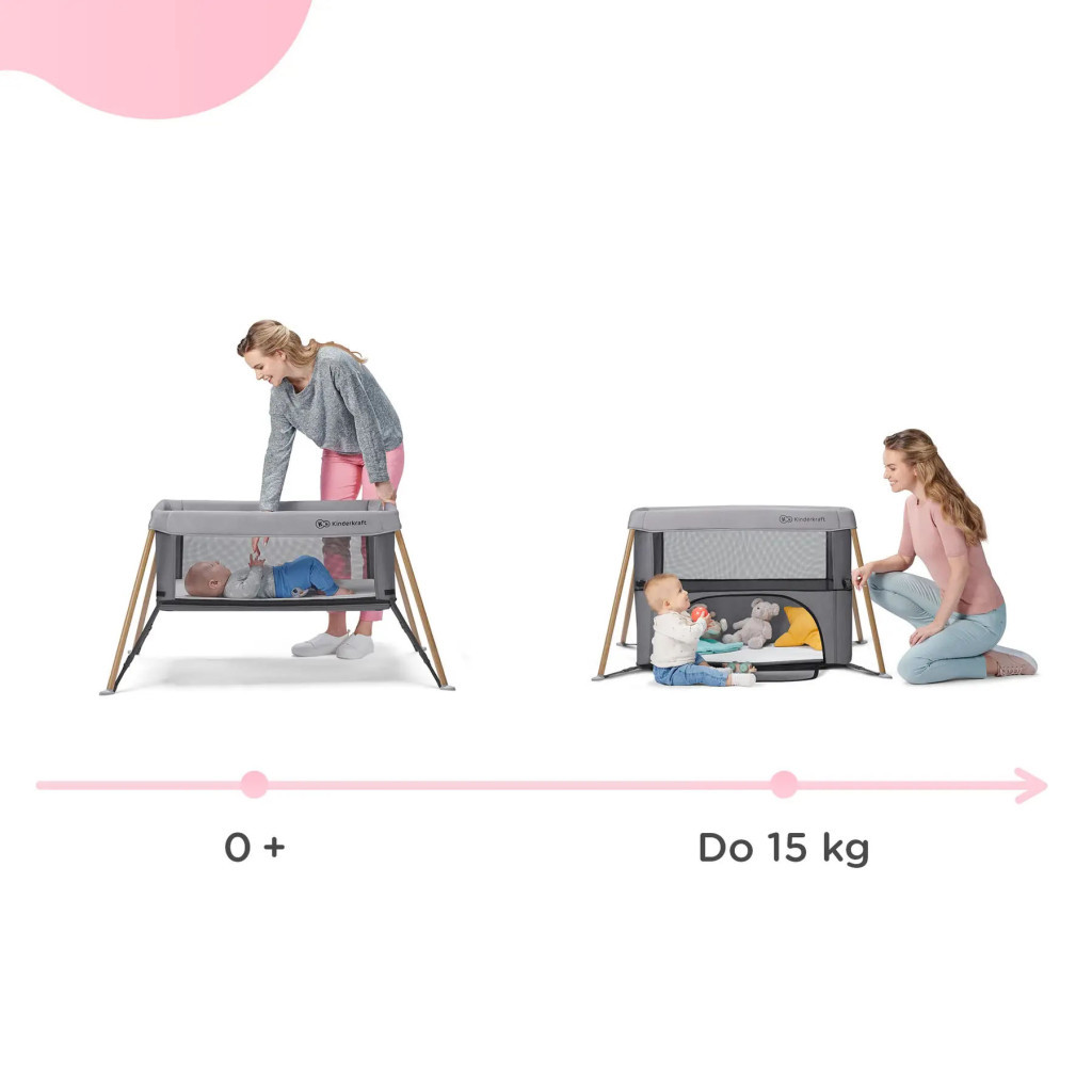 Ліжечко Kinderkraft манеж 2 в 1 Movi Grey Wooden (5902533918454) - зображення 3