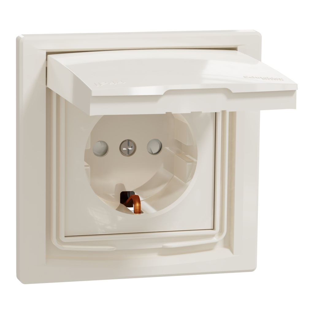 Розетка Schneider Electric ASFORA з кришкою IP44, крем (EPH3100323) - изображение 2