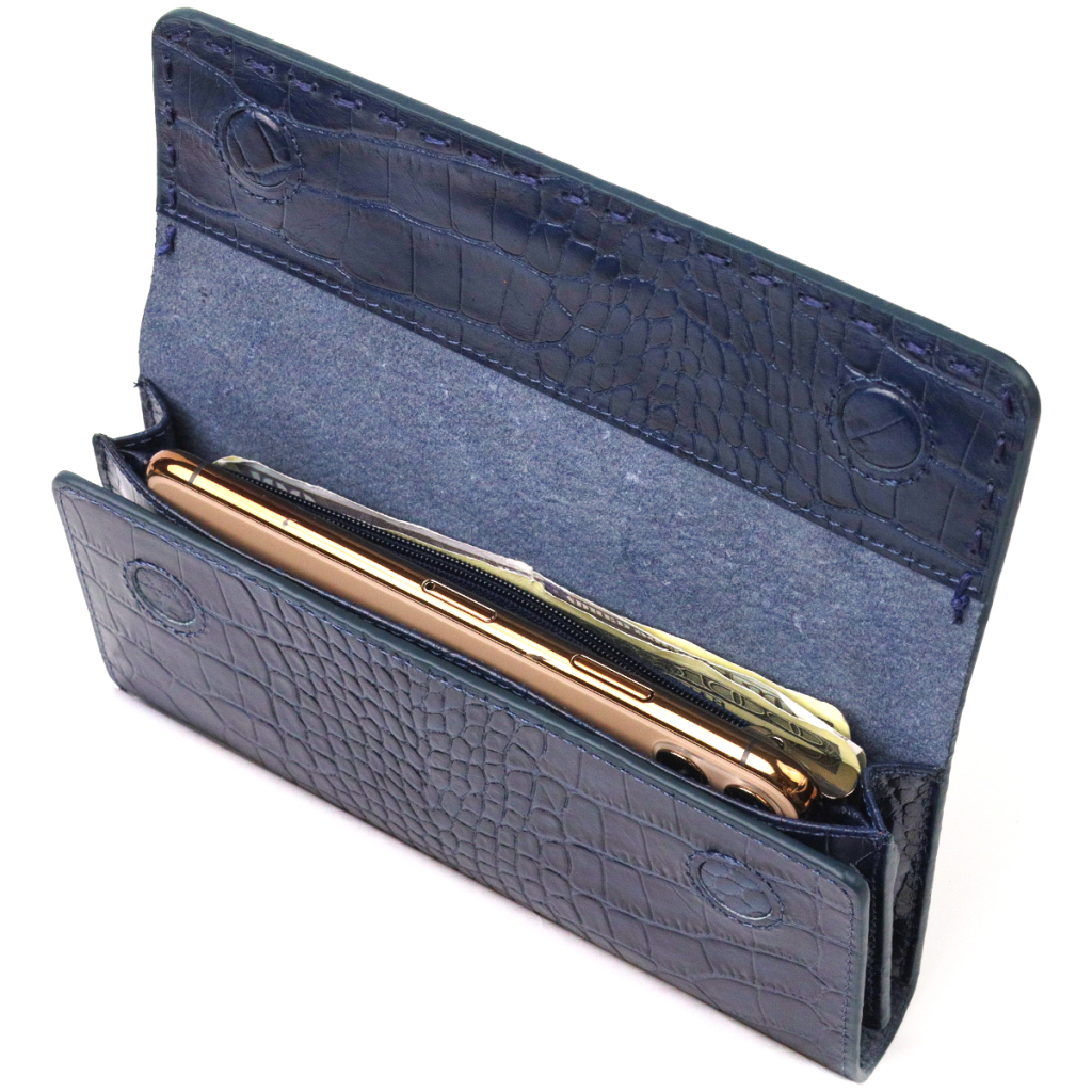 Гаманець Canpellini З натуральної шкіри з тисненням під крокодила Синій (21661) - зображення 7