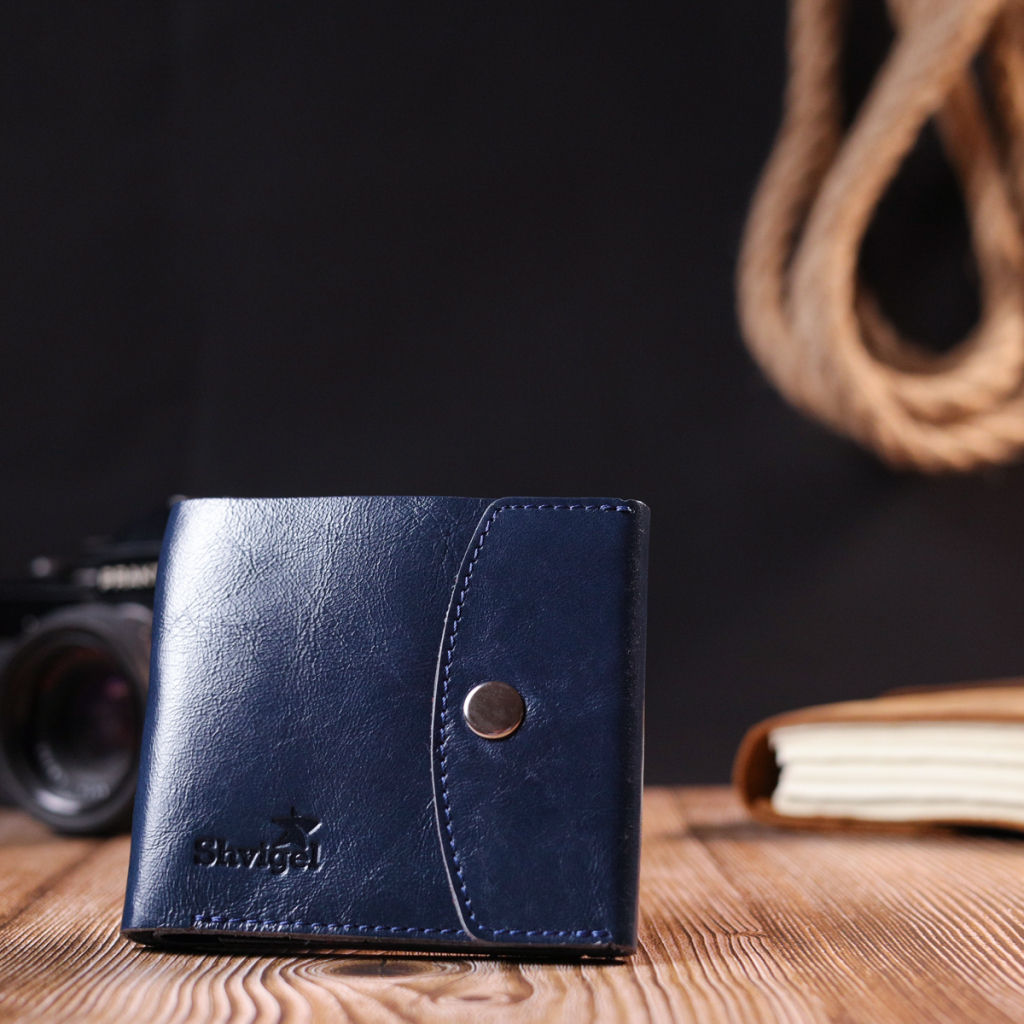 Портмоне Shvigel З натуральної шкіри Синє (16622) - зображення 8