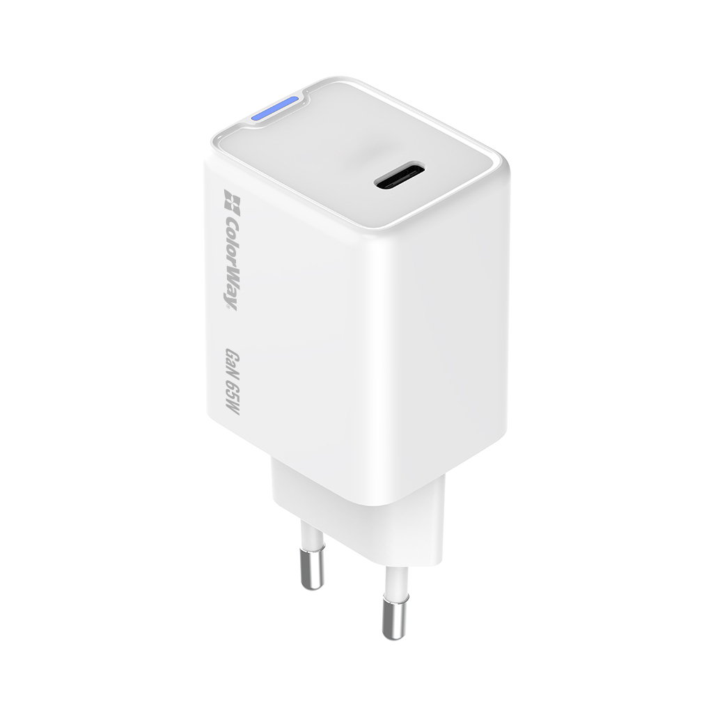 Зарядний пристрій ColorWay GaN Mini 65W PD Port PPS USB-C white (CW-CHS049PD-WT) - зображення 5