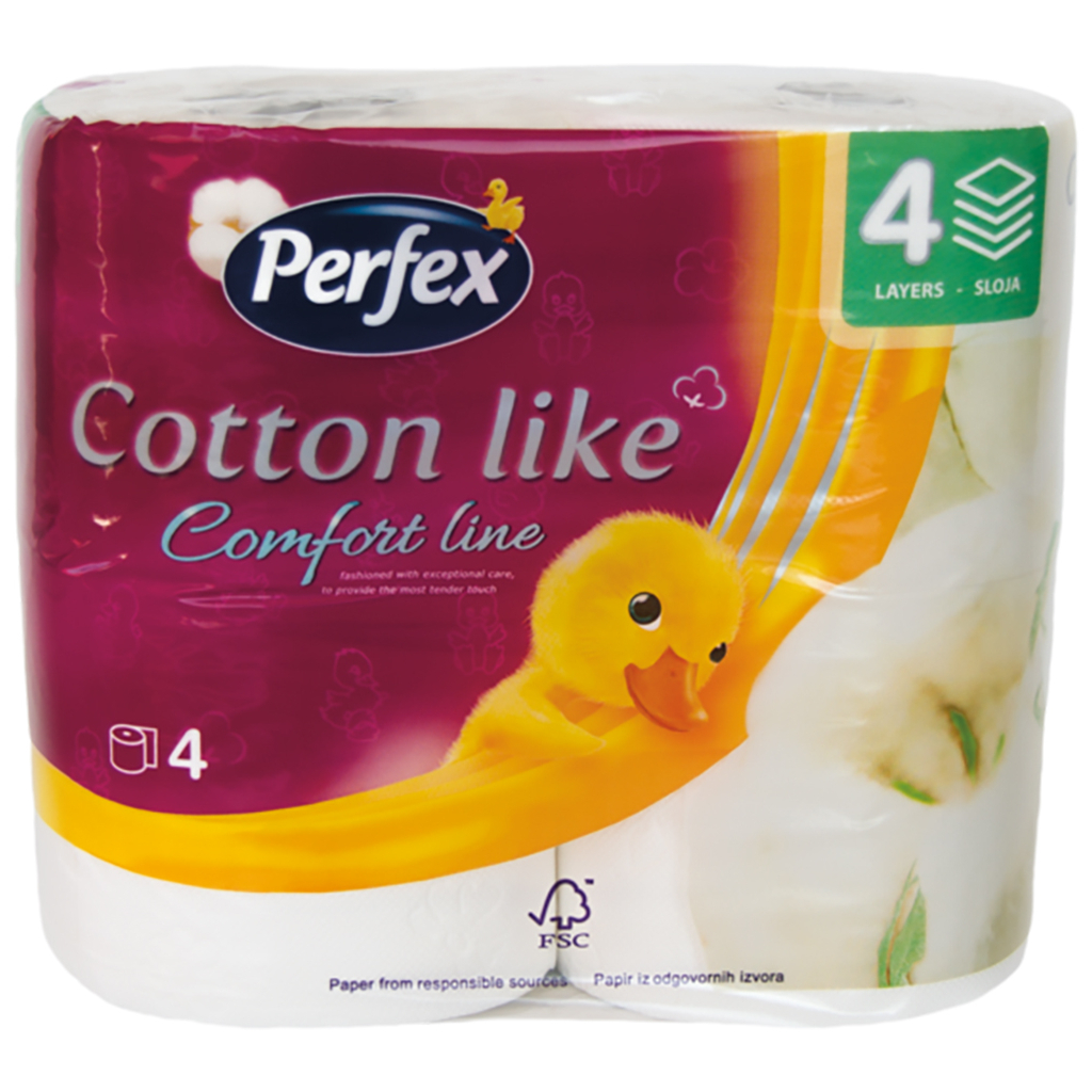 Туалетний папір Perfex Cotton Like Comfort Line 4 шари 4 рулони (8606108597934) - зображення 1