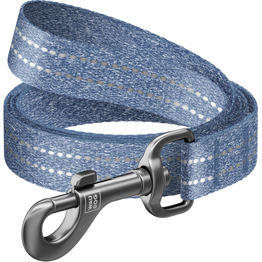 Повідець для собак WAUDOG Re-cotton світловідбивний L-XL Ш 25 мм Д 300 см синій (032112) - зображення 1