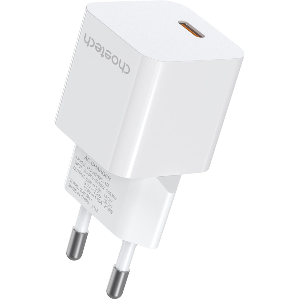 Зарядний пристрій Choetech GaN USB-C 20W QC3.0/PD/PPS (PD5010-EU-WH) - зображення 2