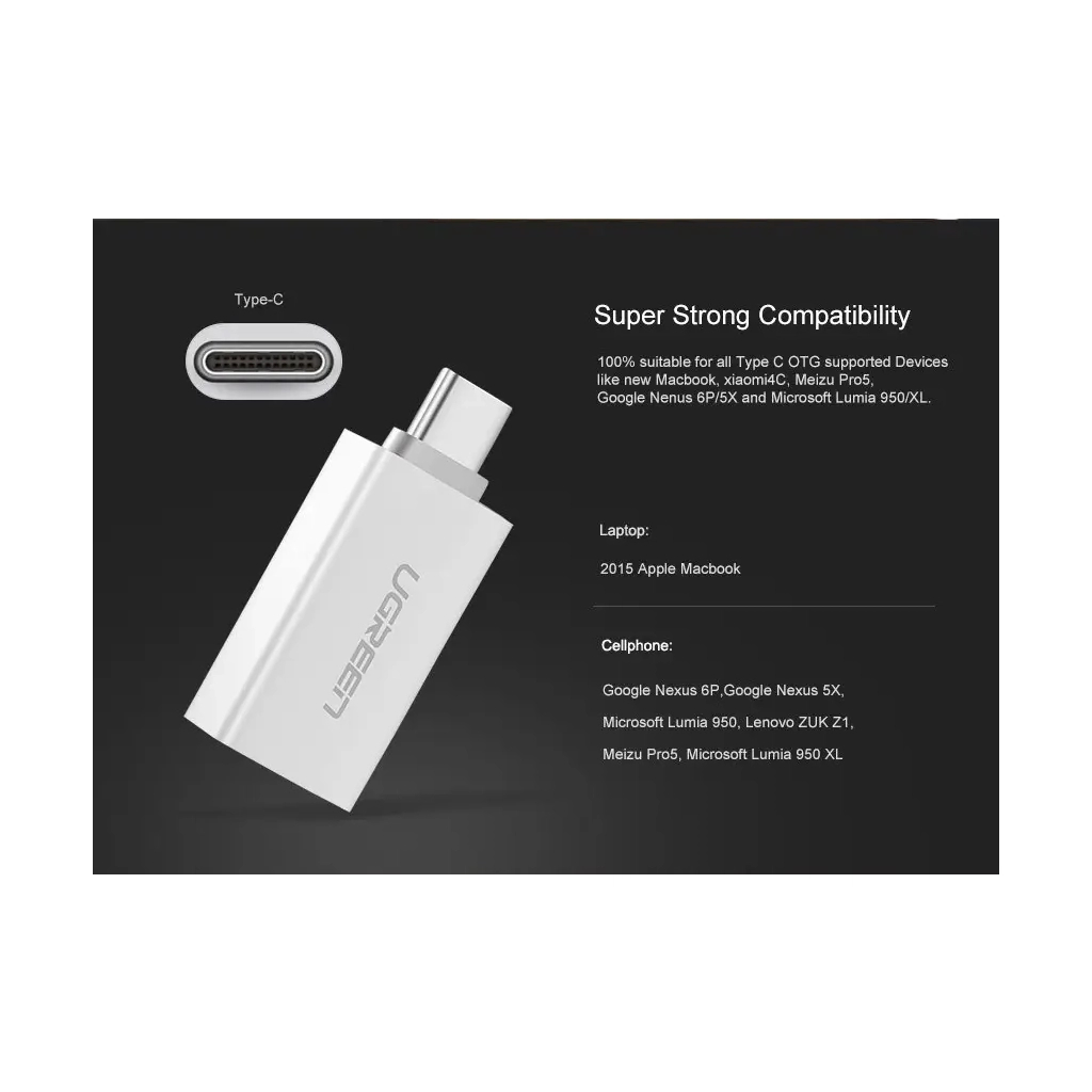 Перехідник OTG USB 3.0 AF to USB-C US173 White Ugreen (30155) - зображення 3