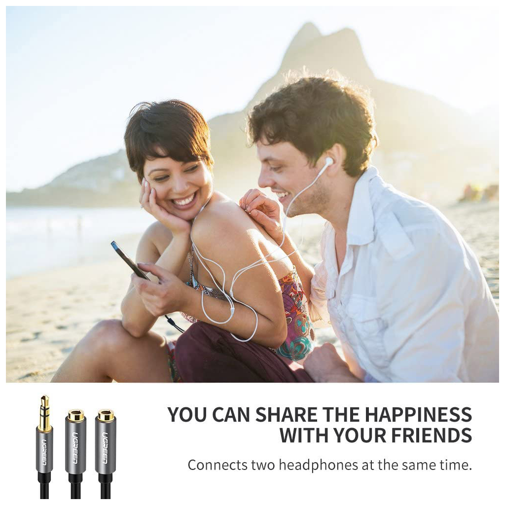 Кабель мультимедійний 3.5mm M to 2x3.5mm F 0.2m AV123 black Ugreen (10532) - picture 2