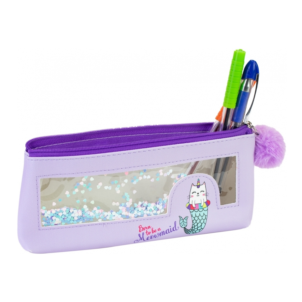 Пенал Cool For School з віконцем конфеті та помпоном 1 відділення фіолетовий (CF87017) - изображение 2