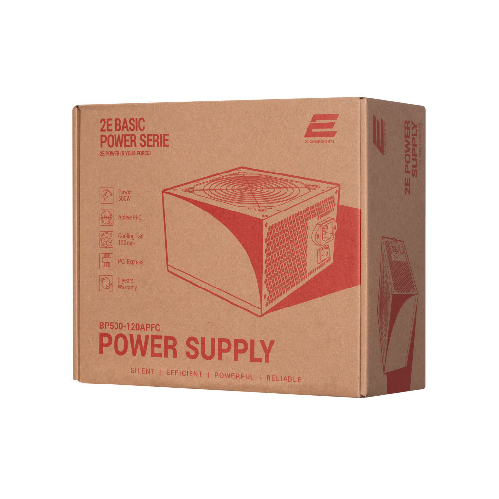 Блок живлення 2E BASIC POWER (500W), 80, 120mm, 1xMB 24pin(20+4), 1xCPU 8pin(4+4), 3xMolex, 4xSATA, 2xPCIe 8pin( (2E-BP500-120APFC) - зображення 10