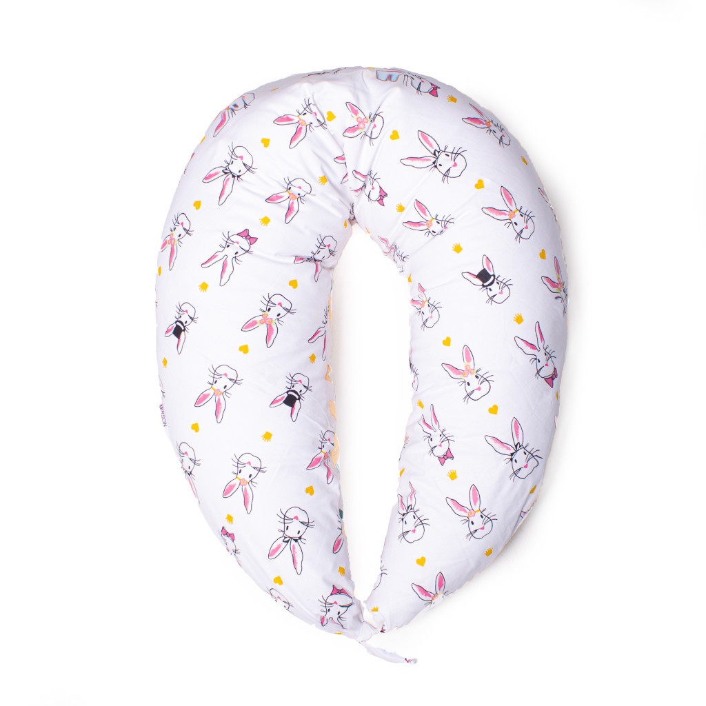 Подушка MirSon для вагітних та годування №8336 Print Line 17-0529 Bunnies white Бязь 30х170х20 см (2200006200611) - изображение 2