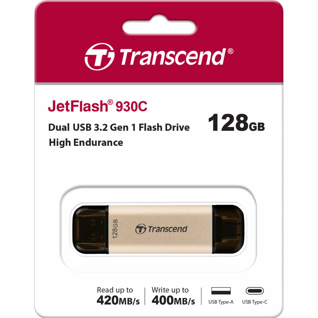 USB флеш накопичувач Transcend 128GB JetFlash 930 Gold-Black USB 3.2/Type-C (TS128GJF930C) - зображення 8