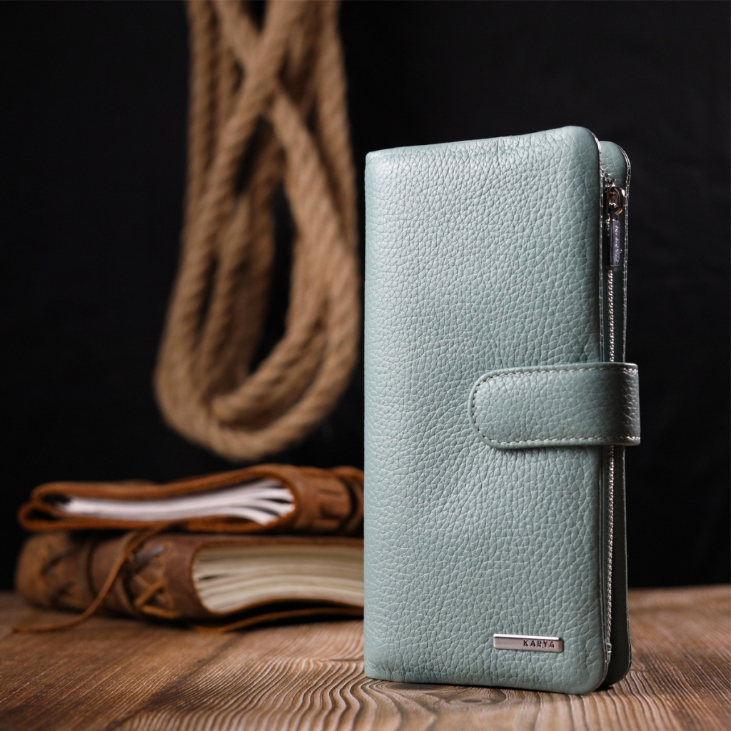 Портмоне Karya З натуральної шкіри Сіро-блакитне (21000) - зображення 9