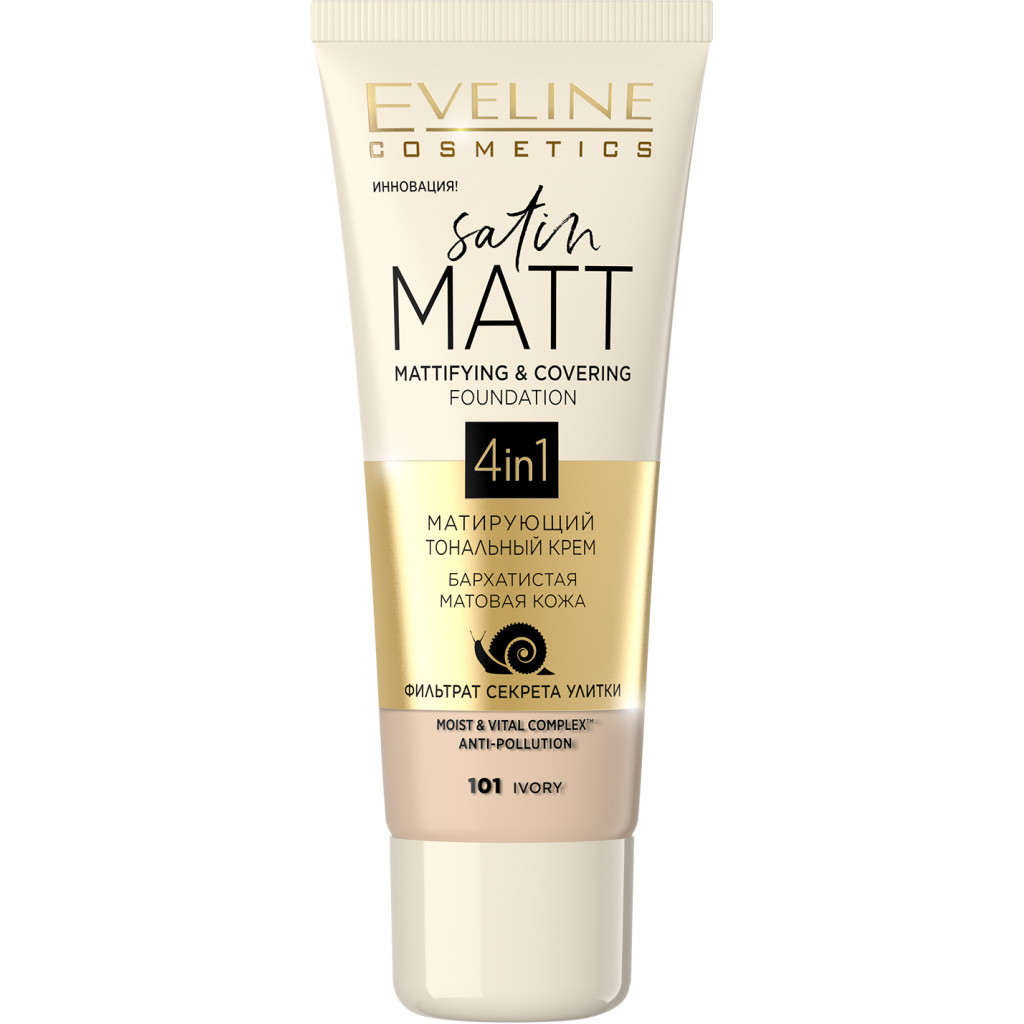 Тональний крем Eveline Cosmetics Satin Matt 101 - Ivory 30 мл (5901761997613) - зображення 1