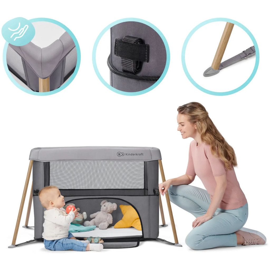 Ліжечко Kinderkraft манеж 2 в 1 Movi Grey Wooden (5902533918454) - зображення 9