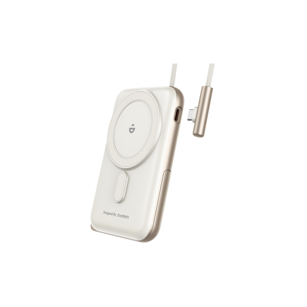 Батарея універсальна Choetech Magnetic Wireless 10000mAh 20W, PD, Qi-15W, USB-C In/Out, buid-in cabel, White (B735-CCWH) - зображення 2