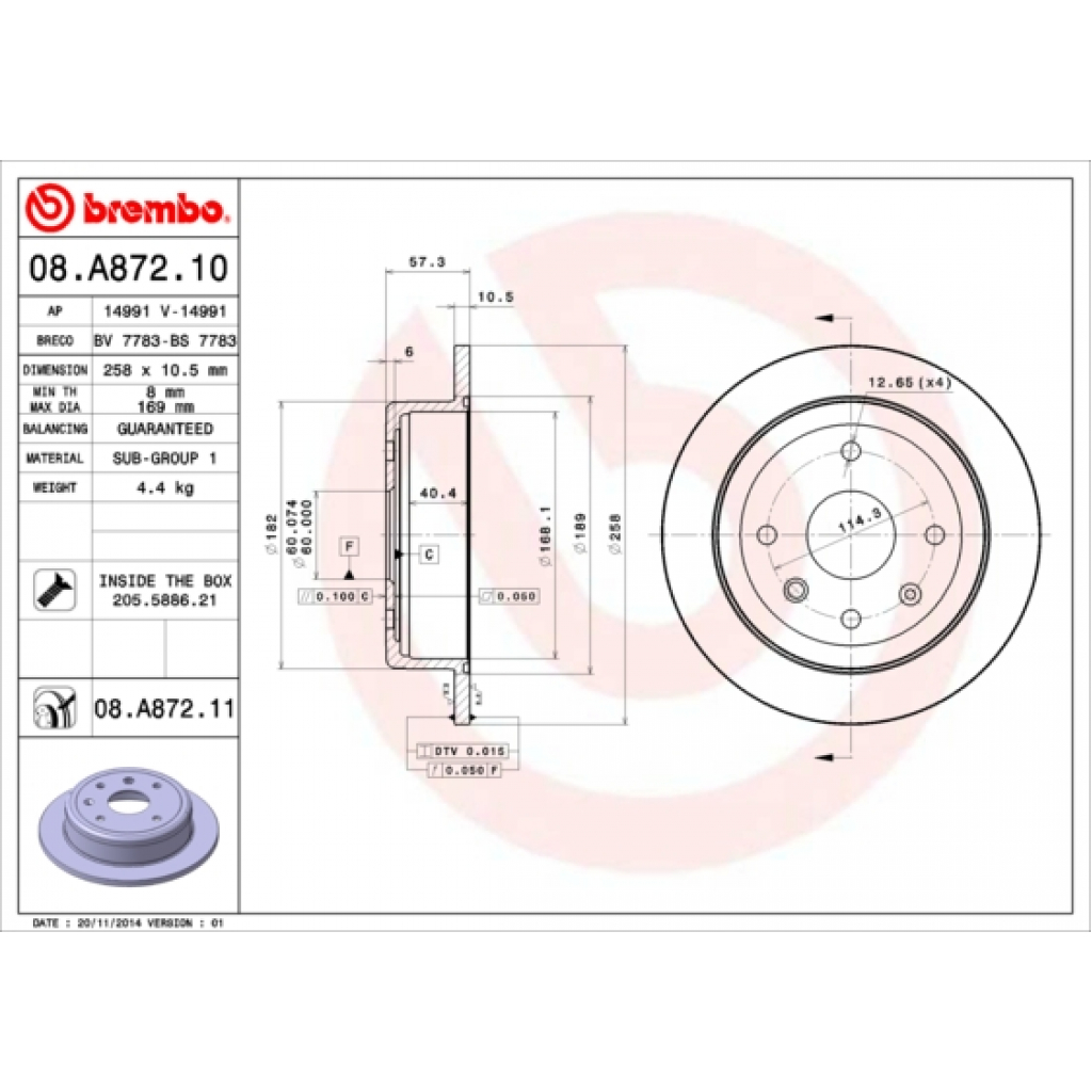 Гальмівний диск Brembo 08.A872.10 - зображення 1