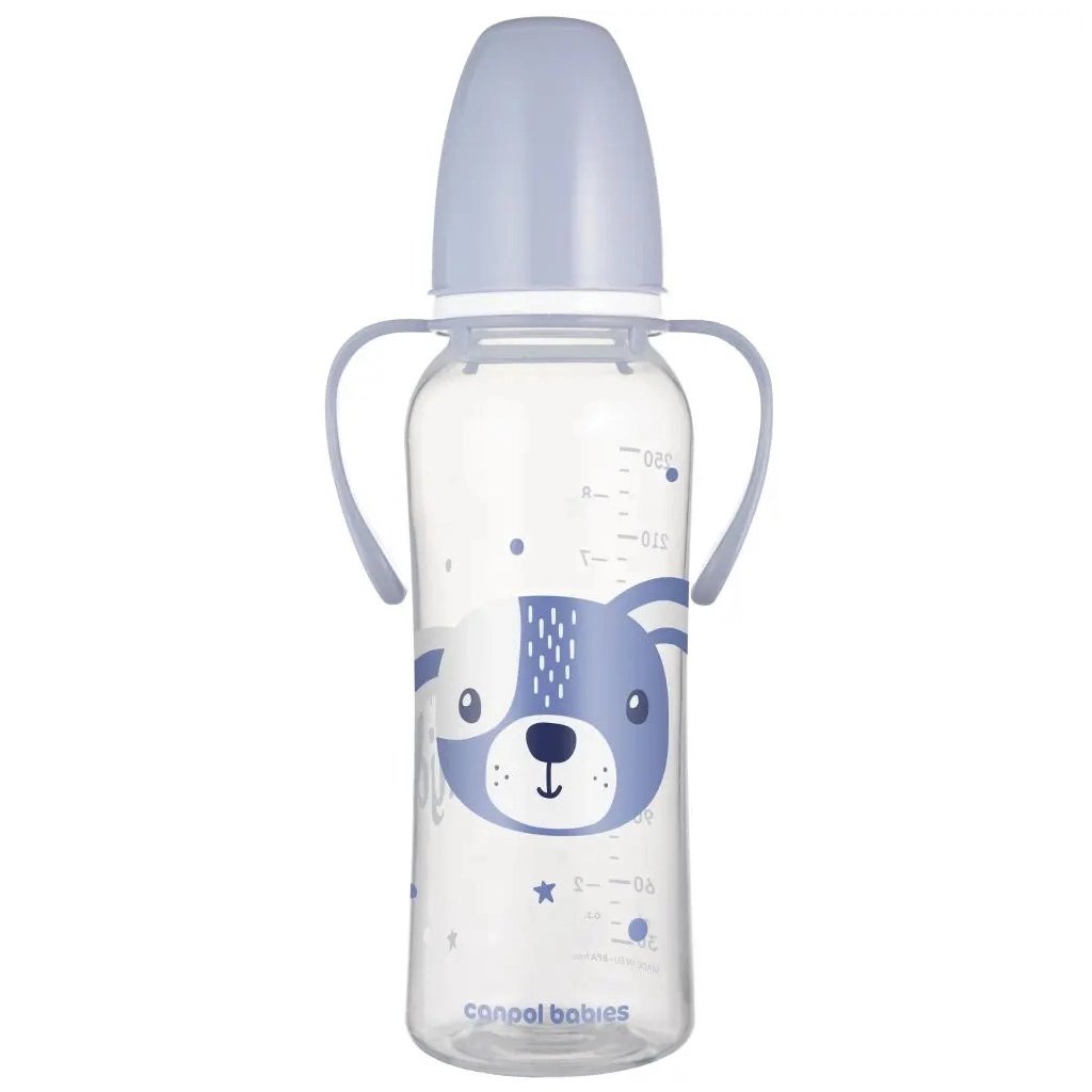 Пляшечка для годування Canpol babies CUTE ANIMALS стандартна з ручками 250 мл синя (11/845_blu) - зображення 1