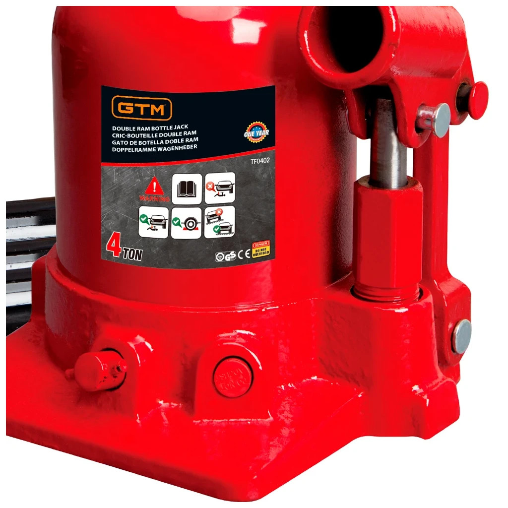 Домкрат GTM гідравлічний пляшковий 4т (150-370мм) двохштоковий (TF0402) - изображение 3