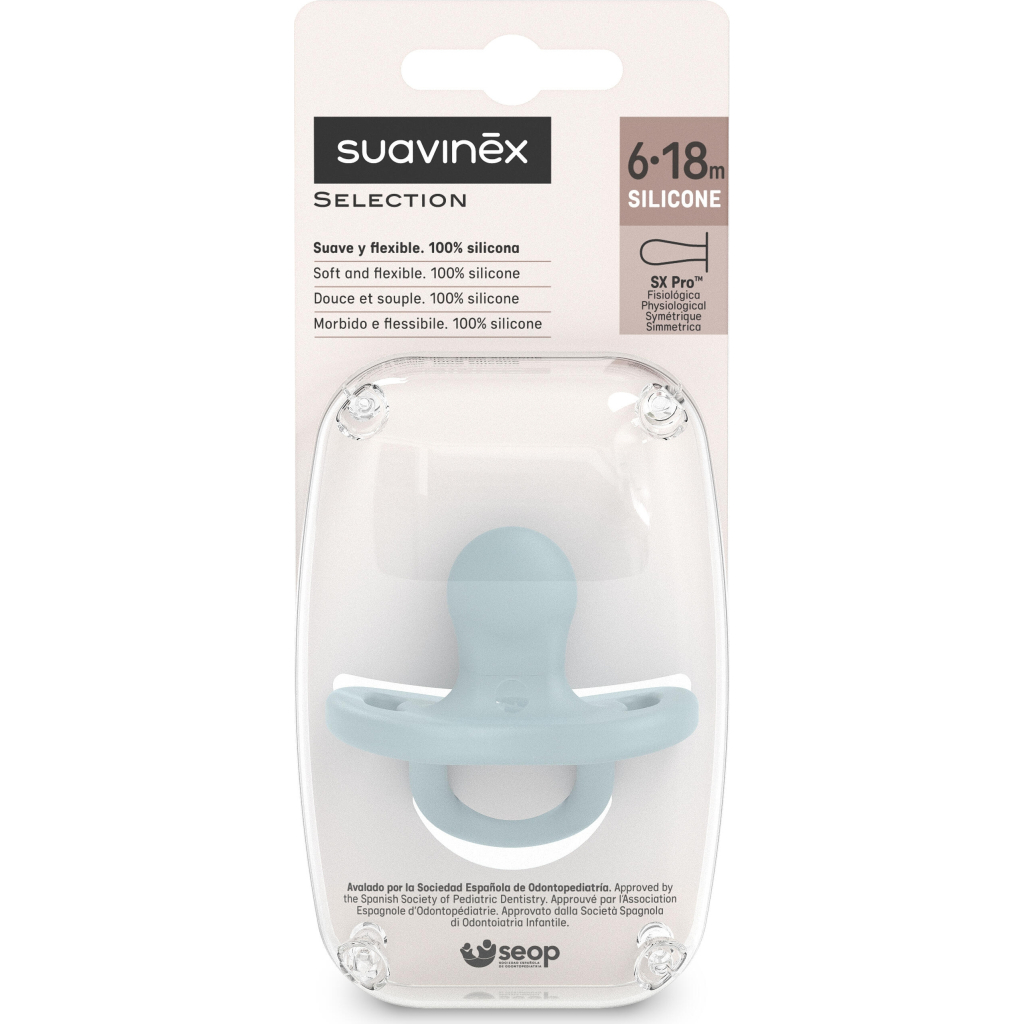 Пустушка Suavinex Colour Essence силіконова фізіологічна, 6-18 міс. блакитна (308091) - зображення 2