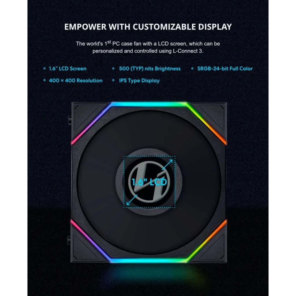 Кулер до корпусу Lian Li Reverse TL LCD 140-1, Black (G99.14RTLLCD1B.00) - зображення 9