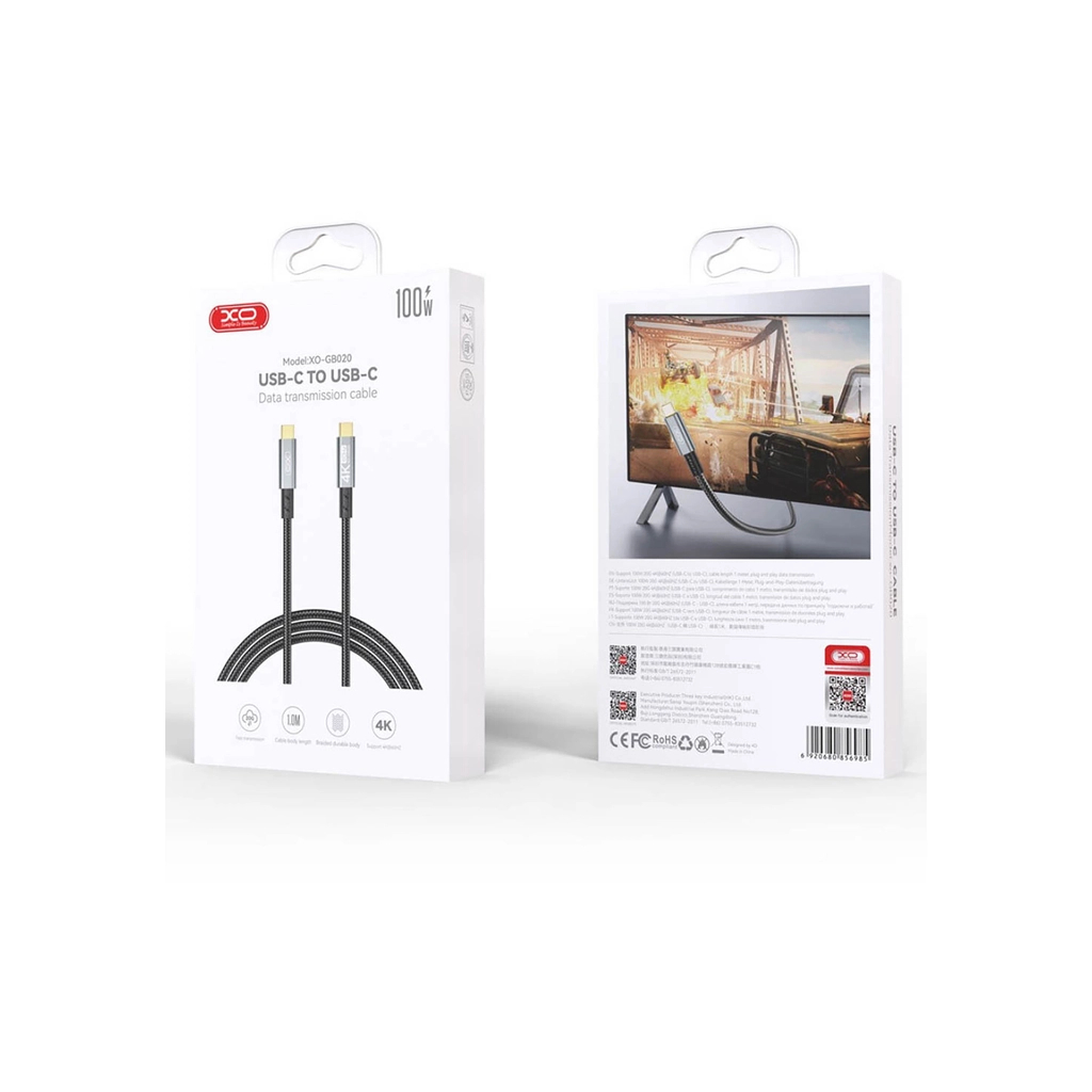 Дата кабель USB-C to USB-C 1.0m 100W PD black XO (GB020-CC.tranish) - зображення 4