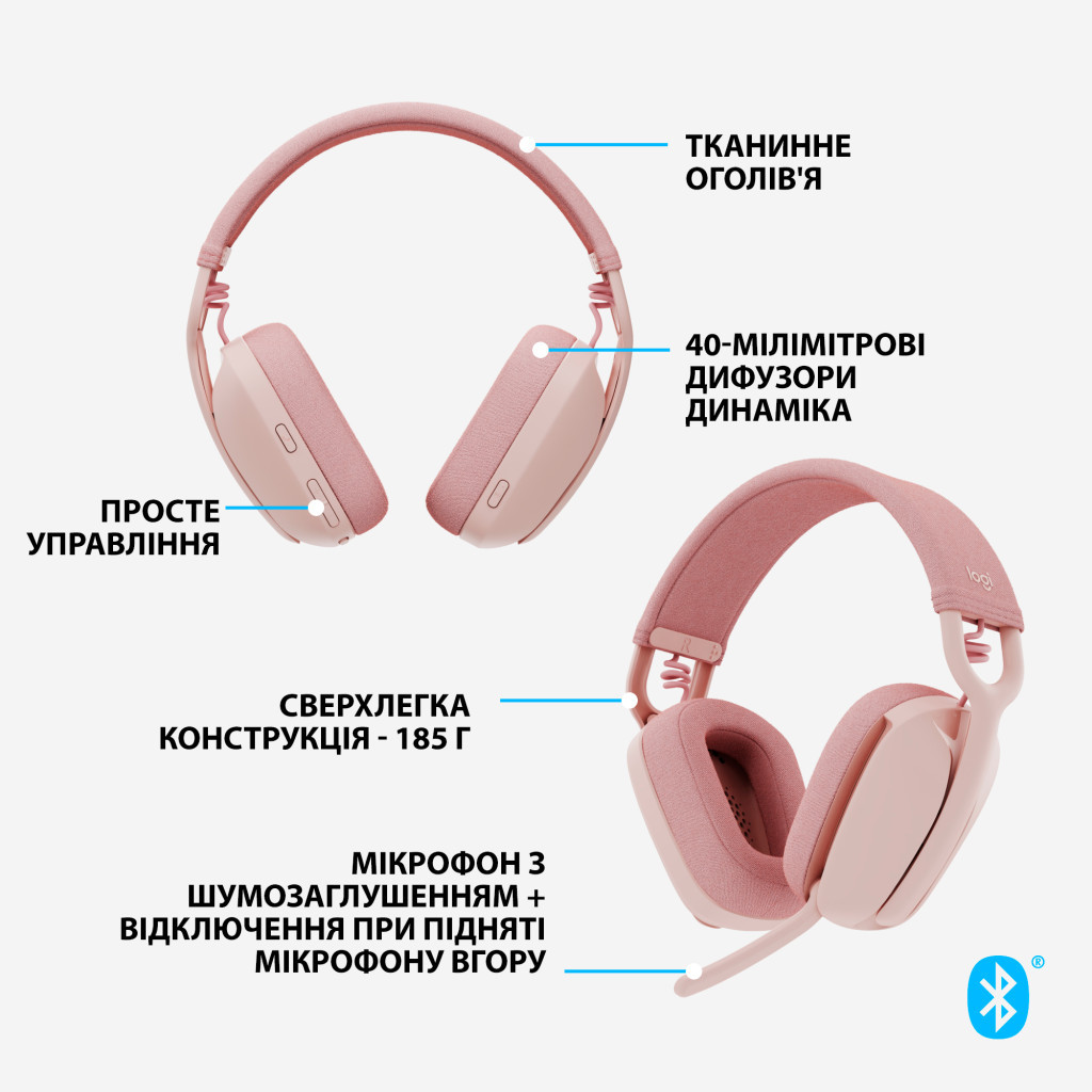 Навушники Logitech Zone Vibe 100 Wireless Rose (981-001224) - зображення 6