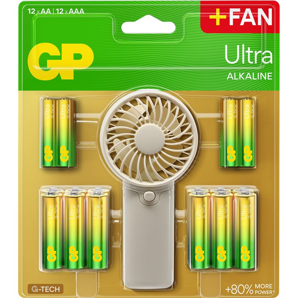 Батарейка Gp AA * 12 + AAA * 12 Ultra Alcaline + fan (4891199233982) - зображення 1