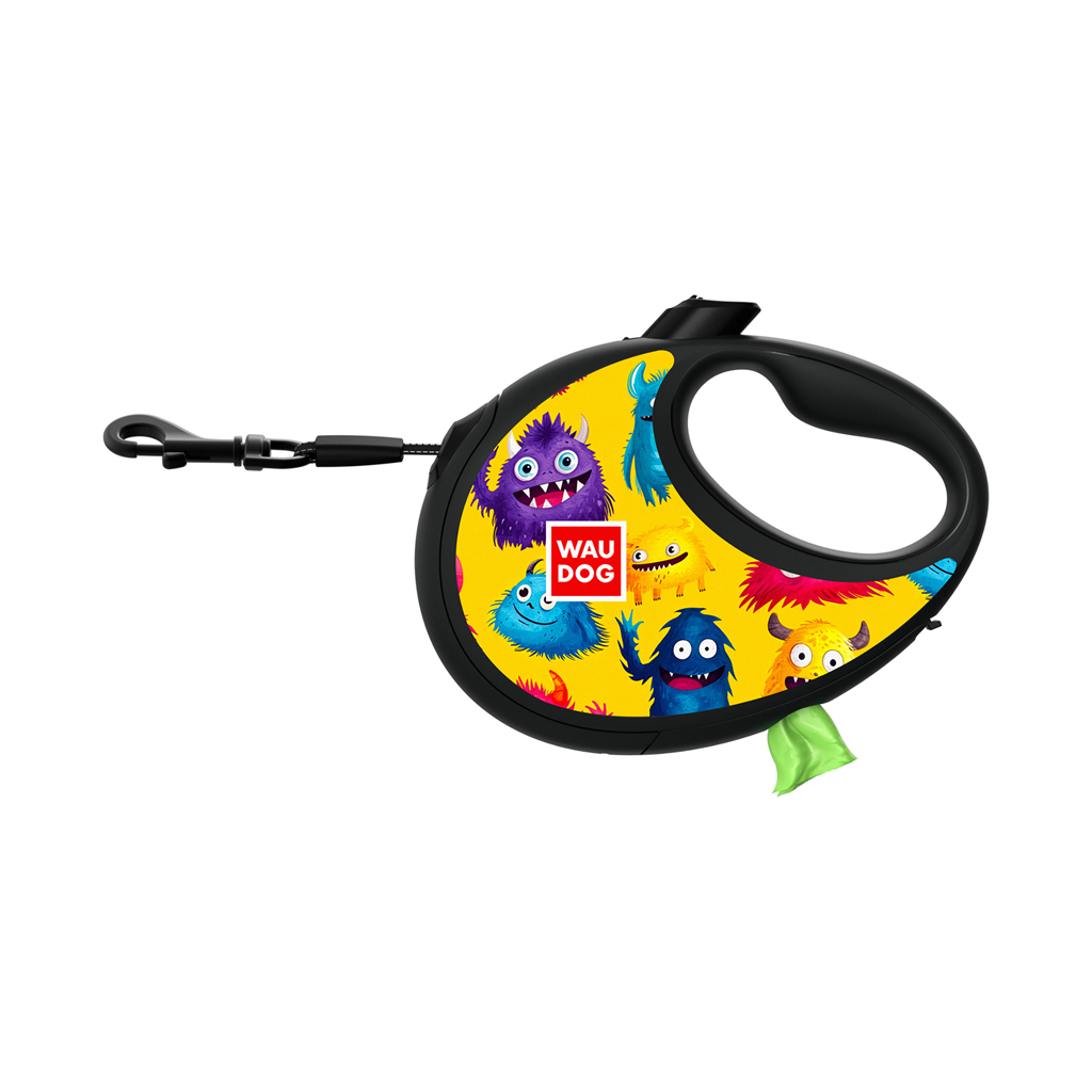 Повідець для собак WAUDOG R-leash з контейнером для пакетів "Мохнаті монстри", світловідбивна стрічка, L (257-4050) - зображення 2
