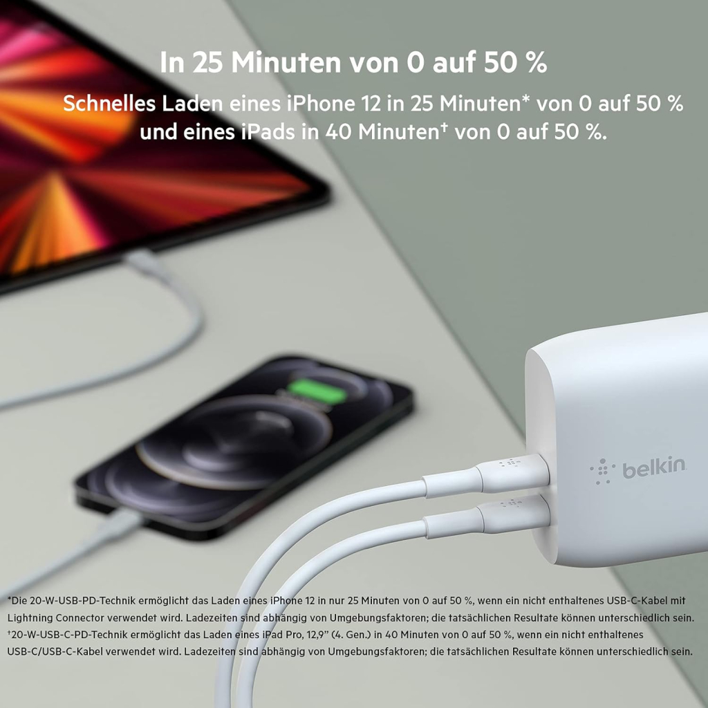 Зарядний пристрій Belkin 40W 2хUSB-С PD white (WCB006VFWH) - зображення 3