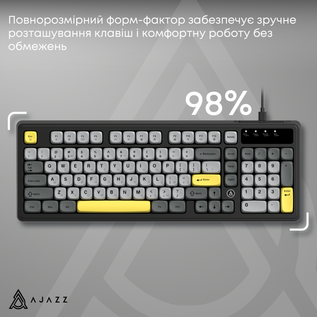 Клавіатура Ajazz AF98 USB UA Black/Grey/Yellow (AF98-BGY) - зображення 8
