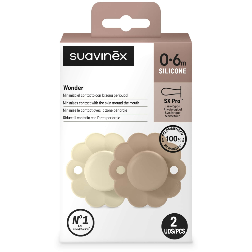 Пустушка Suavinex Wonder фізіологічна 2 шт, 0-6 місяців, світло-бежева та бежева (308404) - зображення 6