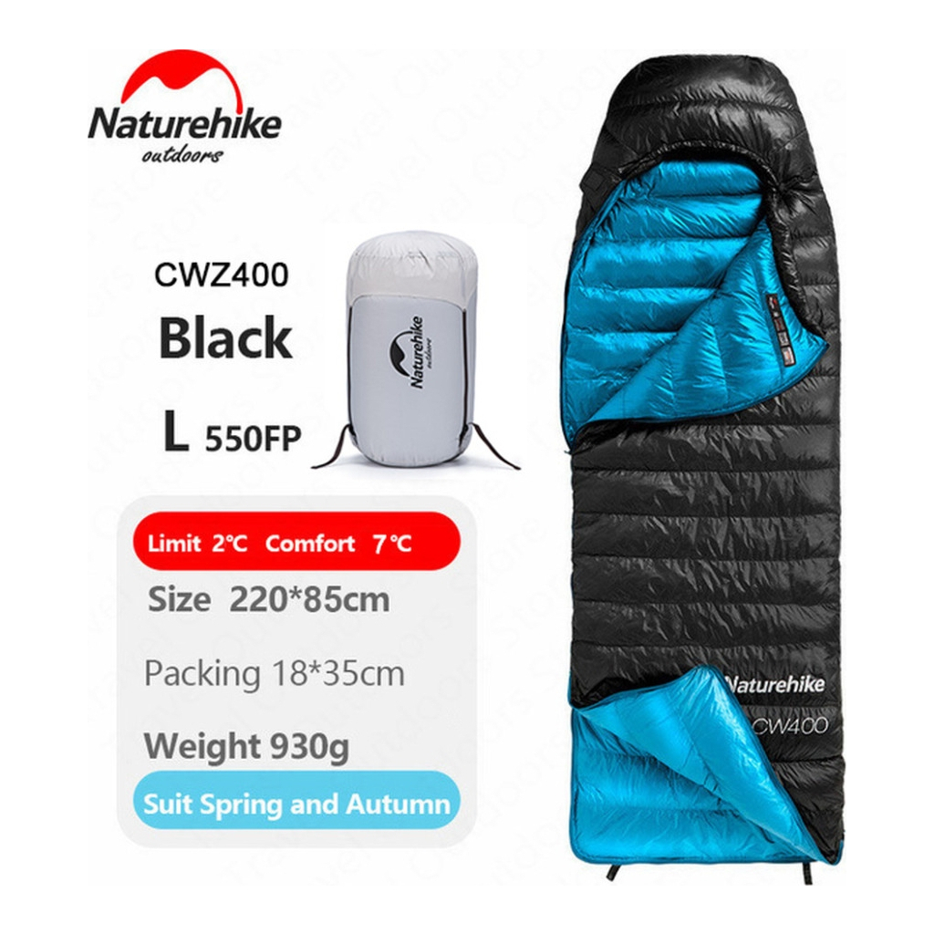 Спальний мішок Naturehike CW400 NH18C400-D, p-р L, чорно-блакитний (6976507666831) - зображення 4