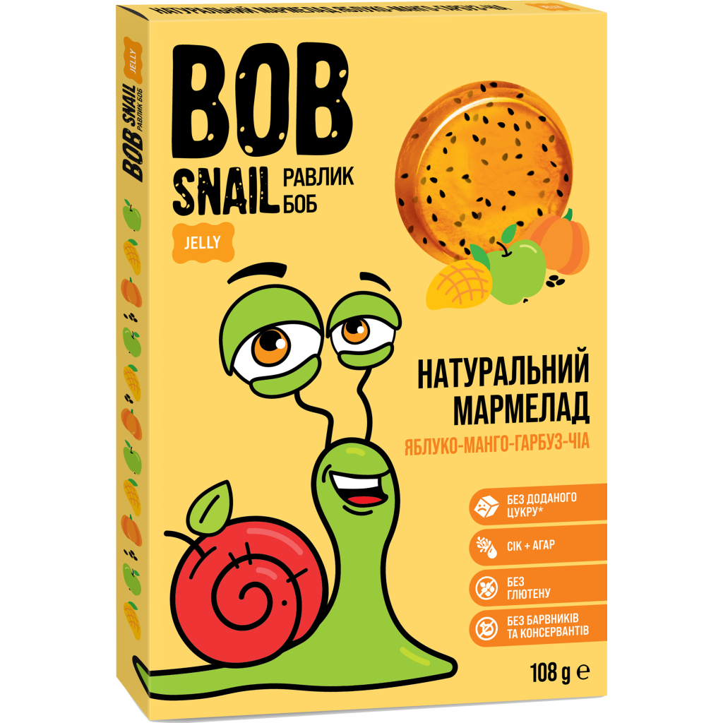 Мармелад Bob Snail Равлик Боб манго-гарбуз-чіа 108 г (4820219341277) - изображение 1