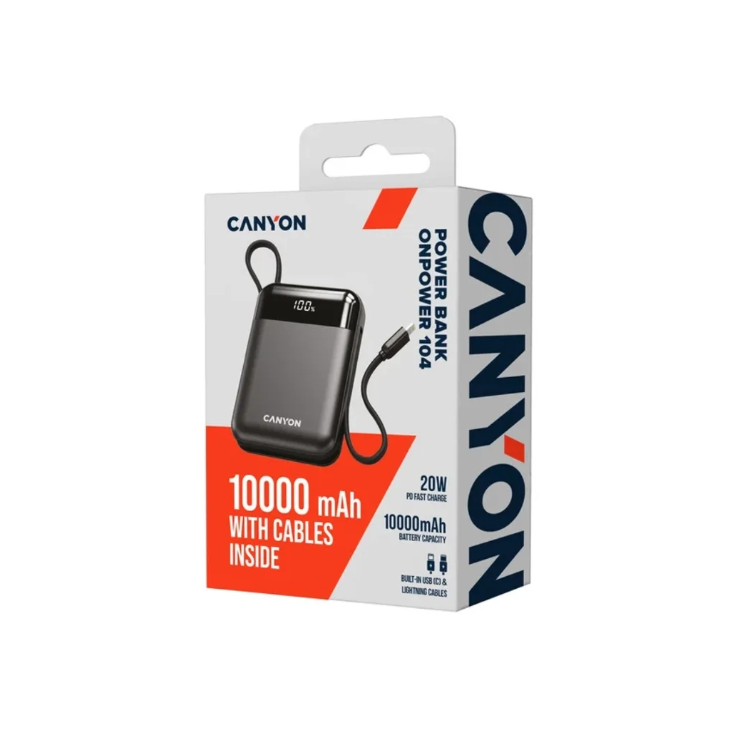 Батарея універсальна Canyon 10000mAh OnPower 104 PD/20W, QC/22.5W built-in cable Black (CNS-CPB104B) - изображение 5
