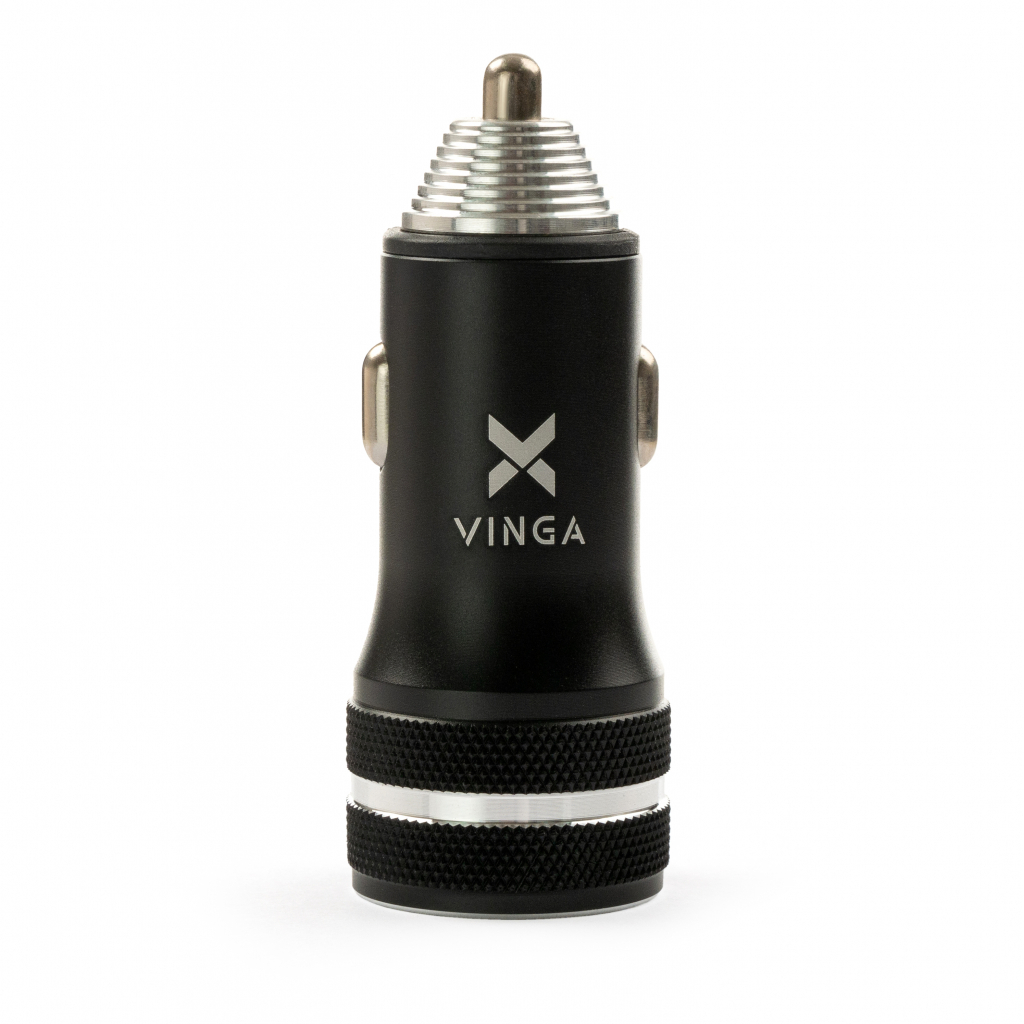 Зарядний пристрій Vinga QC3.0 + PD Quick Car Charger aluminium 36W Max black (VCCQPAC) - зображення 4