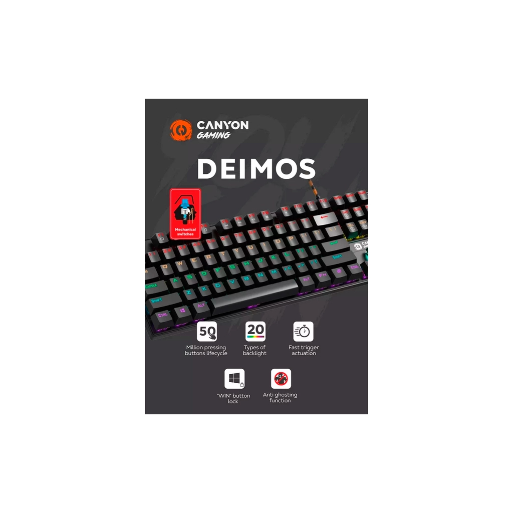 Клавіатура Canyon Deimos GK-4 Rainbow LED USB UA Black (CND-SKB4-US) - зображення 4