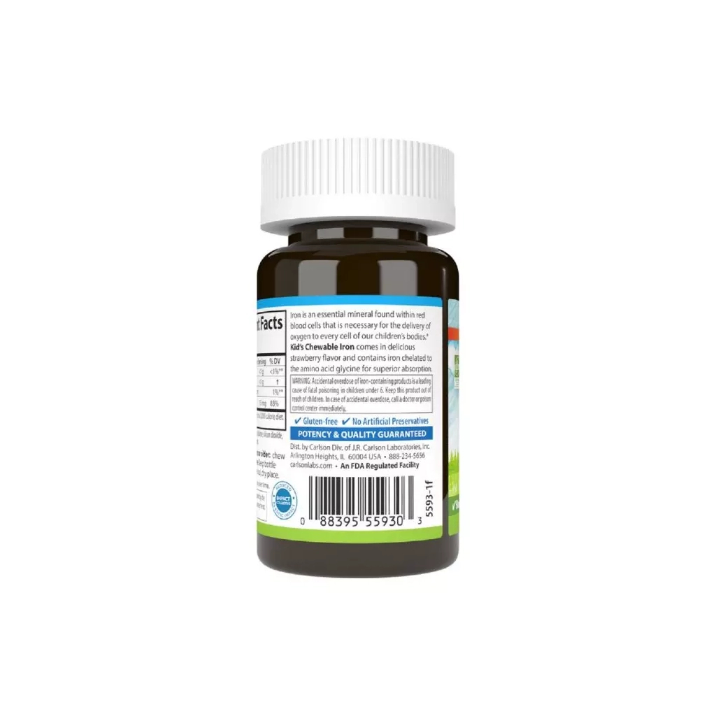 Мінерали Carlson Залізо Дитяче, 15 мг, смак полуниці, Kid's Chewable Iron, 30 жуватий (CL55930) - изображение 3