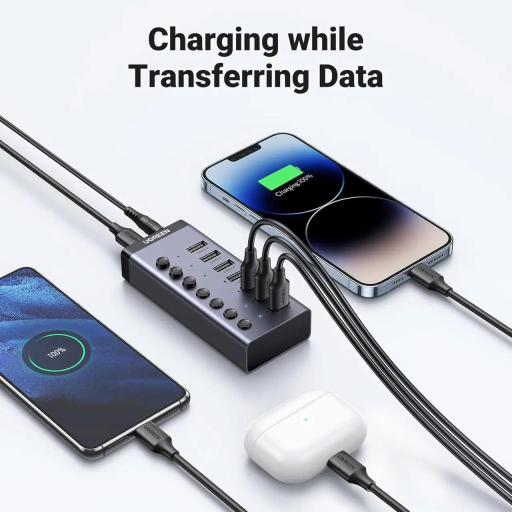 Концентратор Ugreen USB 3.0 to 7xUSB 3.0 with power supply CM481 gray (90307) - зображення 6