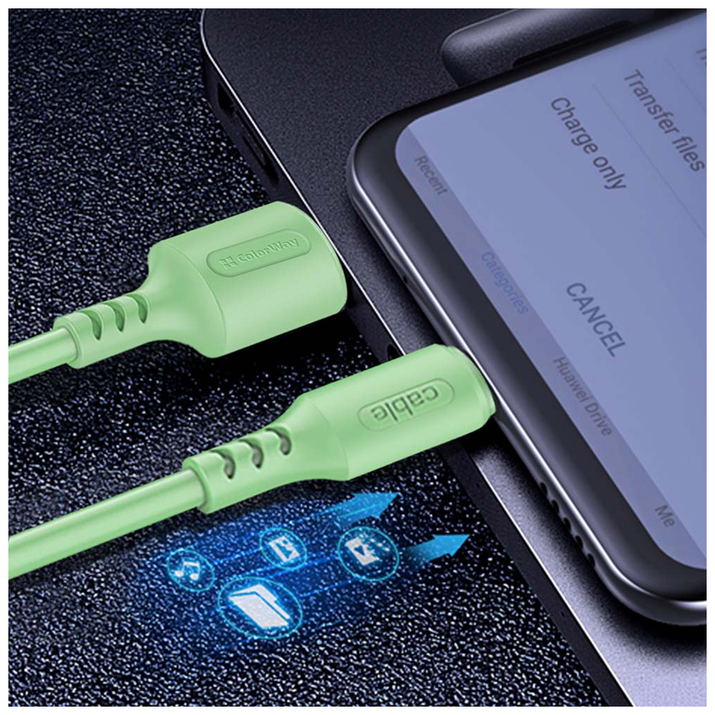 Дата кабель USB 2.0 AM to Lightning 1.0m soft silicone green ColorWay (CW-CBUL042-GR) - зображення 6
