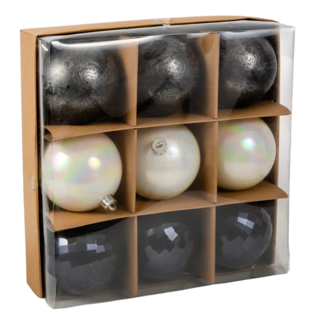 Ялинкова іграшка Chomik пластикові кульки 9 шт, 8см, графіт з перламутром (5900779853041) - зображення 1