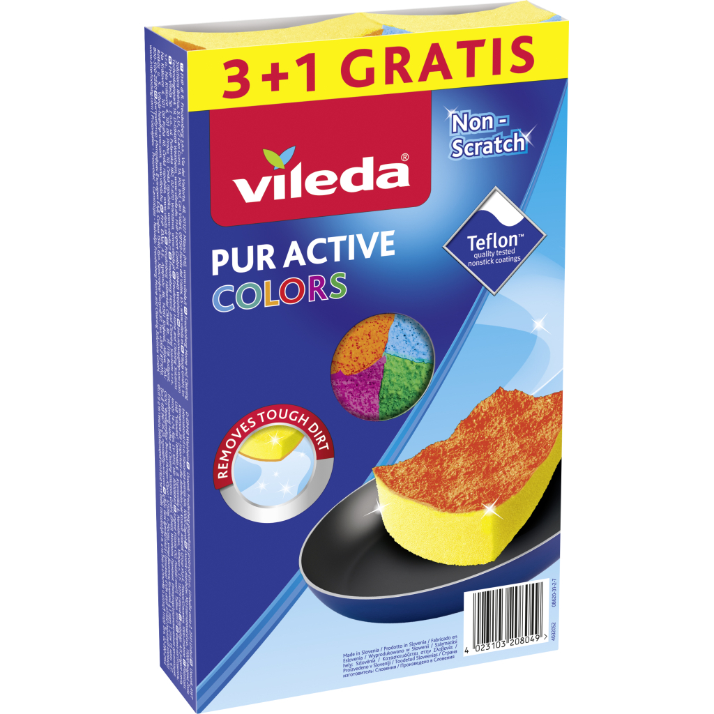 Губки кухонні Vileda Pur Active Colors для тефлону 4 шт. (4023103208049) - зображення 1