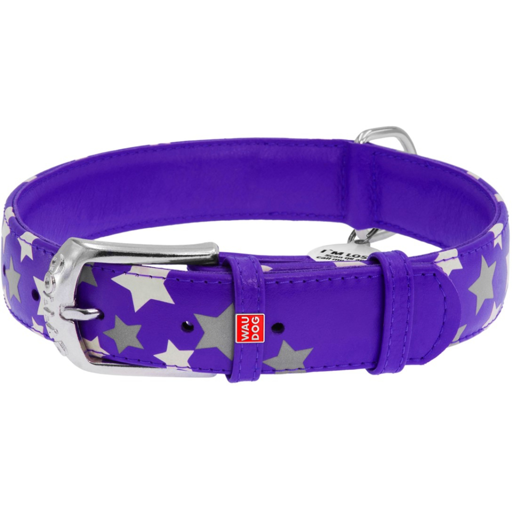 Нашийник для тварин WAUDOG Glamour з QR паспортом "Зірочка" S Ш 20 мм Д 30-39 см фіолетовий (35869) - зображення 1