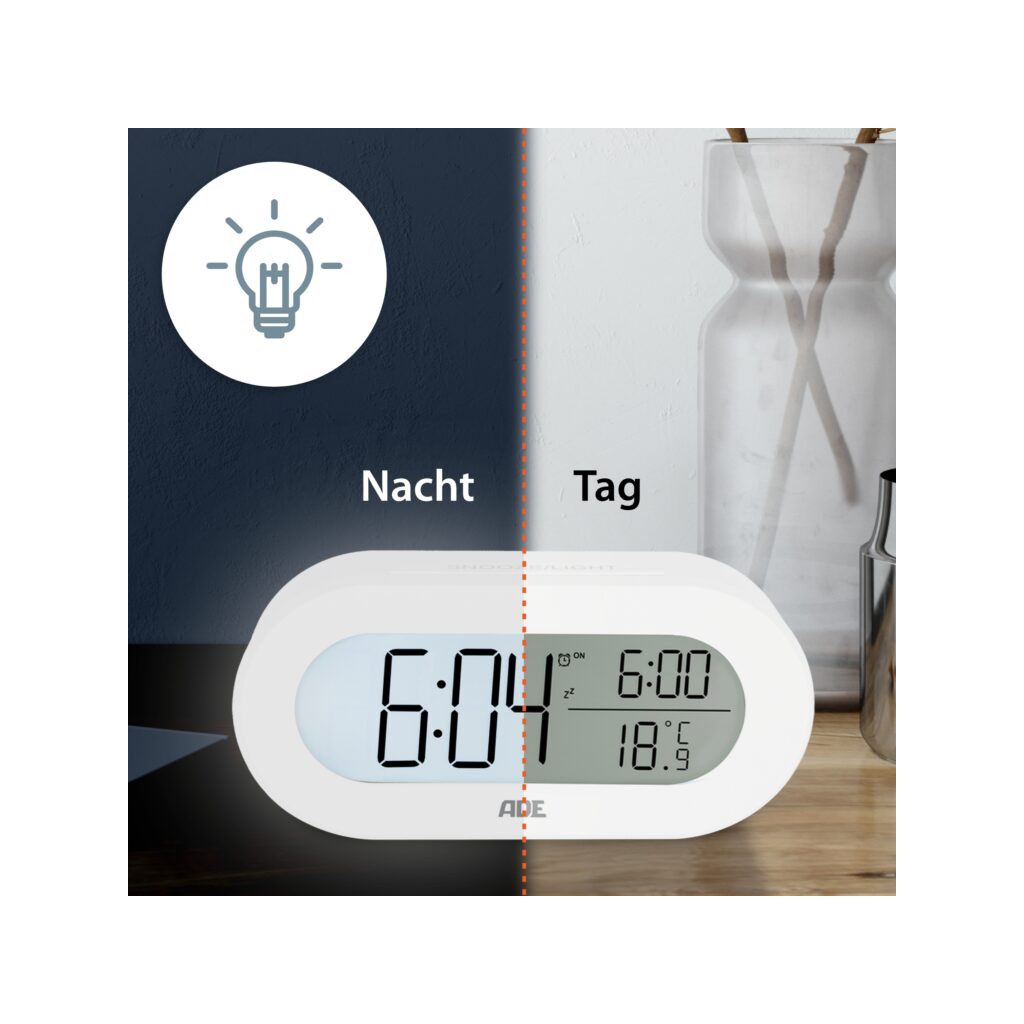 Настільний годинник АDЕ цифровий з температурним дисплеєм білий (CK2134) - зображення 3