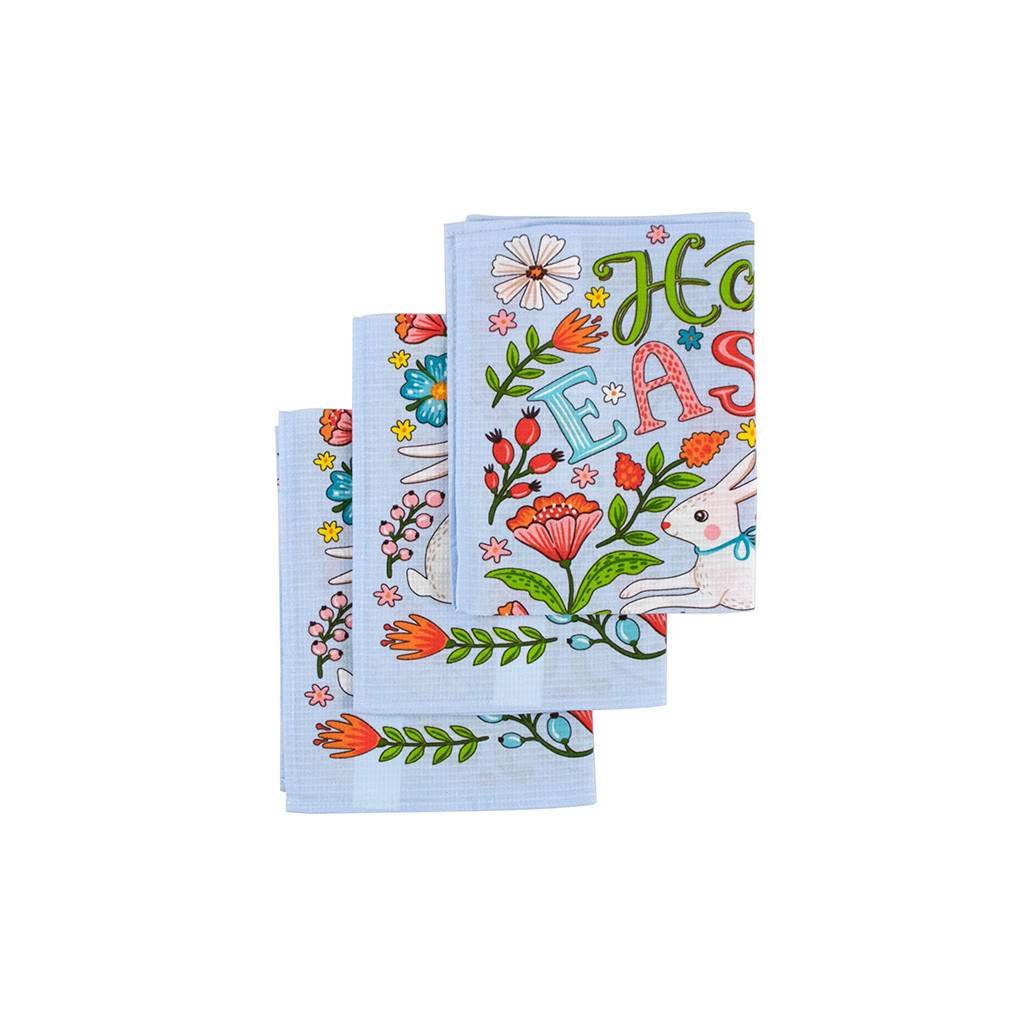 Рушник Руно Набір вафельних Великодні Зайчики з писанкою блакитний 45х60 см 3 шт (710Т_ Великодні Зайчики з писанкою блакитний) - зображення 3