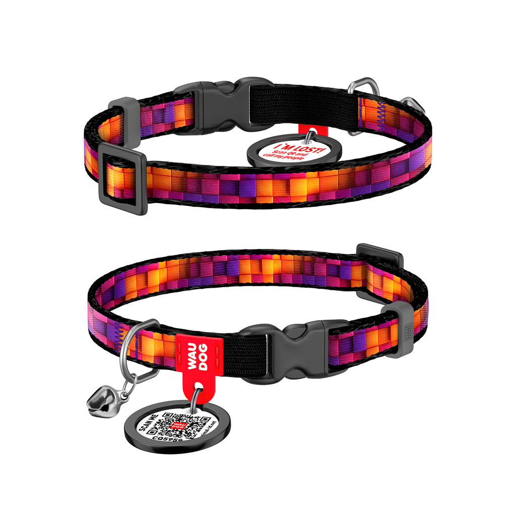Нашийник для тварин WAUDOG Nylon з QR паспортом "Куби 3Д" пластиковий фастекс XS 20-30 см (279-4057) - зображення 1