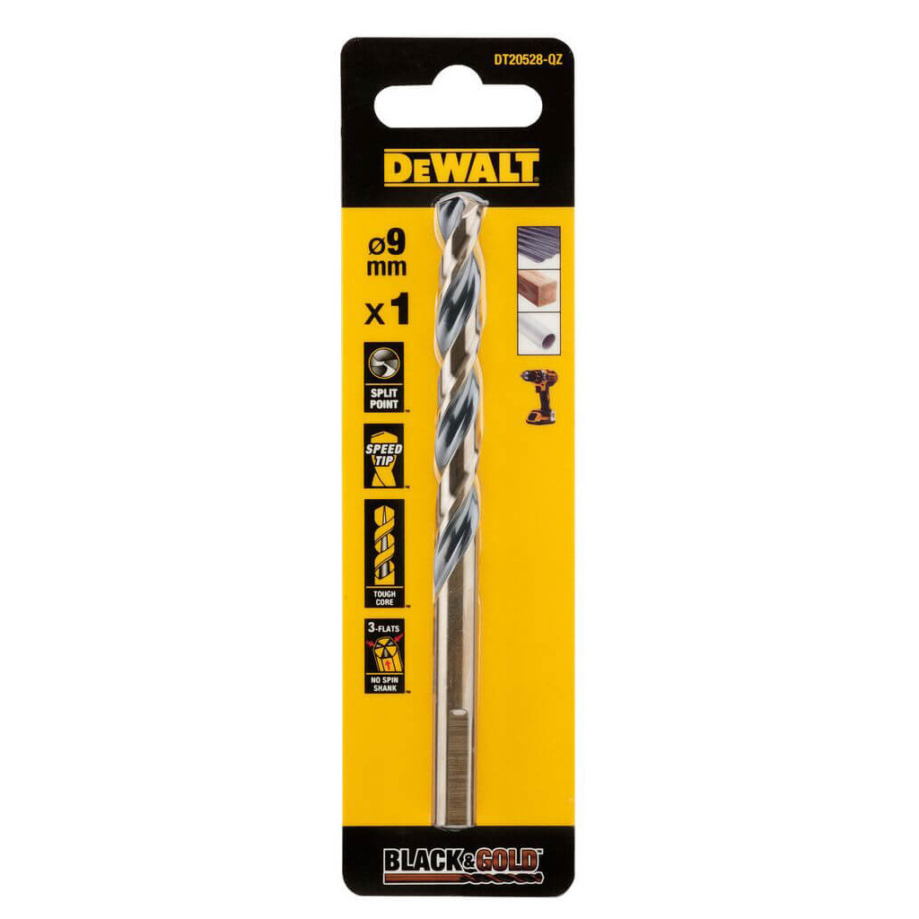 Свердло DeWALT по металу Black & Gold, HSS-G, 9.0 х 125 х 81 мм (DT20528) - зображення 1